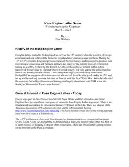 Rose Engine Lathe Demo Woodturners of the Virginias March 7,2015