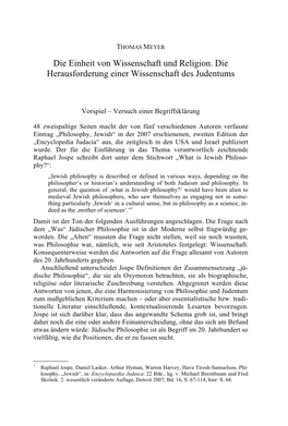 Die Einheit Von Wissenschaft Und Religion. Die Herausforderung Einer Wissenschaft Des Judentums