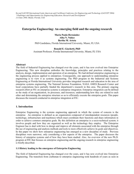 An Overview and Analysis of the Enterprise Engineering Research At