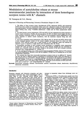 Modulation of Acetylcholine Release at Mouse Neuromuscular Junctions by Interaction of Three Homologous Scorpion Toxins with K+ Channels 1H