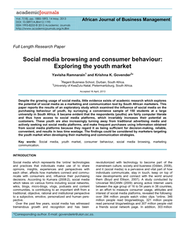 Social Media Browsing and Consumer Behaviour: Exploring the Youth Market