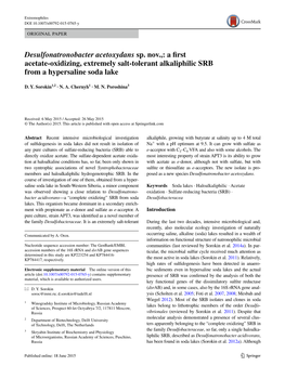 Desulfonatronobacter Acetoxydans Sp. Nov.,: a First Acetate-Oxidizing