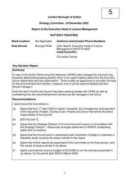 1 London Borough of Sutton Strategy Committee –23 December 2002