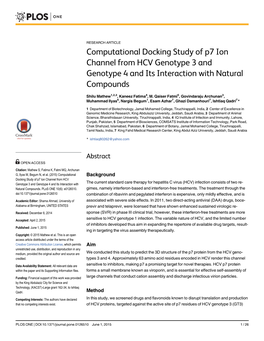 Computational Docking Study of P7 Ion Channel from HCV Genotype 3 and Genotype 4 and Its Interaction with Natural Compounds