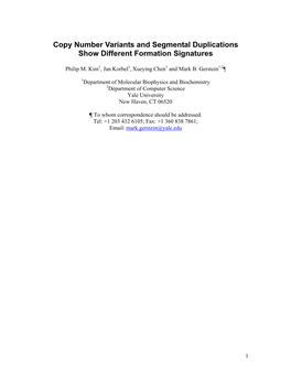 Copy Number Variants and Segmental Duplications Show Different Formation Signatures