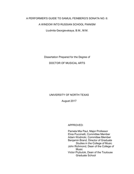 A Performer's Guide to Samuil Feinberg's Sonata No. 6