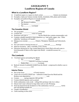 GEOGRAPHY 9 Landform Regions of Canada