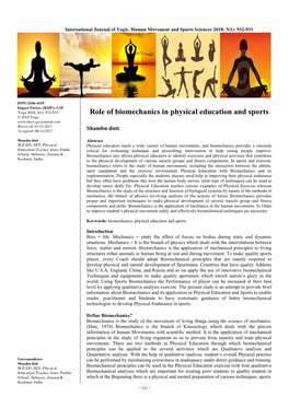 Role of Biomechanics in Physical Education and Sports © 2018 Yoga Received: 07-11-2017 Accepted: 08-12-2017 Shambu Dutt