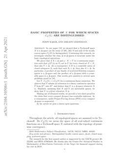 Arxiv:2104.10506V1 [Math.GN] 21 Apr 2021 Hnﬀ by Chonoﬀ