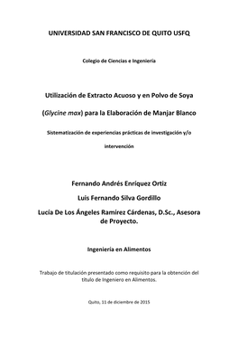 Utilización De Extracto Acuoso Y En Polvo De Soya (Glycine Max) Para La Elaboración De Un Manjar