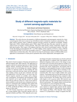 Study of Different Magneto-Optic Materials for Current Sensing Applications