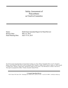 Safety Assessment of Polysorbates As Used in Cosmetics