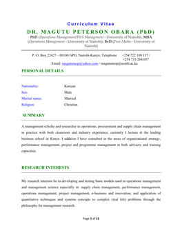 DR. MAGUTU PETERSON OBARA (Phd)