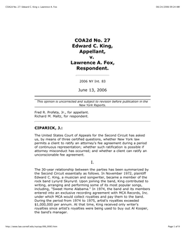 Edward C. King V. Lawrence A. Fox 08/24/2006 09:24 AM