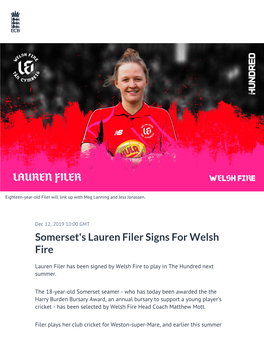 Somerset's Lauren Filer Signs for Welsh Fire
