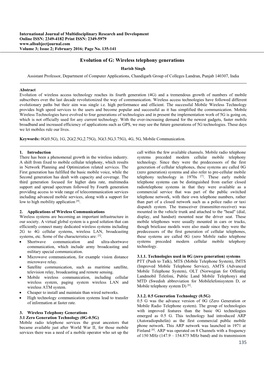 Wireless Telephony Generations Harish Singh Assistant Professor, Department of Computer Applications, Chandigarh Group of Colleges Landran, Punjab 140307, India