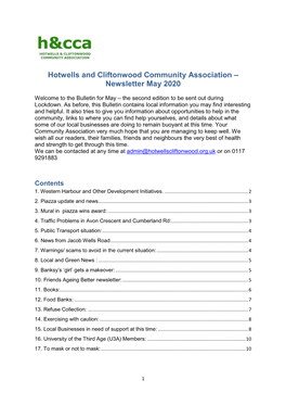 Hotwells and Cliftonwood Community Association – Newsletter May 2020