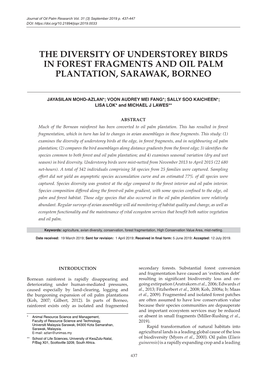 The Diversity of Understorey Birds in Forest Fragments and Oil Palm Plantation, Sarawak, Borneo