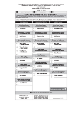 Primary Election Ballot June 14, 2016 Republican