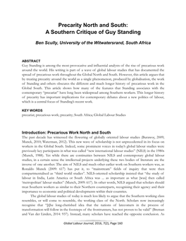 Precarity North and South: a Southern Critique of Guy Standing