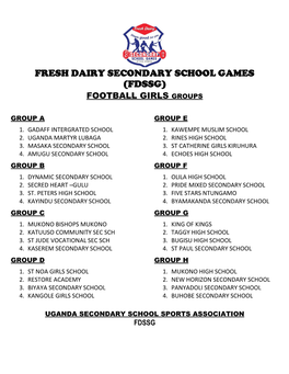 Fresh Dairy Secondary School Games (Fdssg) Football Girls Groups