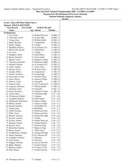 Event 1 Boys 100 Meter Dash Class 1 Sponsor: GRACE KENNEDY Age