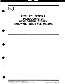 Intellec® Series Ii Microcomputer Development System Hardware Interface Manual • • •