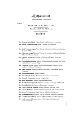 Minutes of Parliament Present