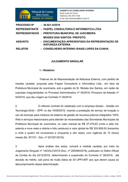 Processo Nº : 30.921-4/2019 Representante : Faspel