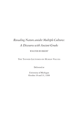 Revealing Nature Amidst Multiple Cultures: a Discourse with Ancient Greeks