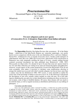 Two New Subgenera and Six New Species of Acmaeodera ESCH. (Coleoptera: Buprestidae) from Indian Subregion