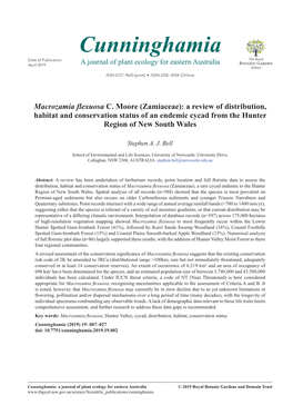 Macrozamia Flexuosa C. Moore (Zamiaceae): a Review of Distribution, Habitat and Conservation Status of an Endemic Cycad from the Hunter Region of New South Wales