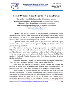 A Study of Edible Wheat Germ Oil from Local Grains