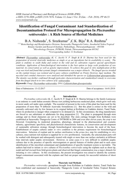 Identification of Fungal Contaminant and Standardization