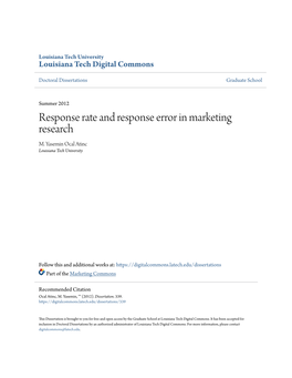 Response Rate and Response Error in Marketing Research M