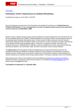 Call for a Special Issue on Caribbean Ethnobotany