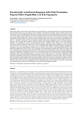 Karakteristik Arsitektural Bangunan Indis Pada Perumahan Pegawai PJKA Pengok Blok a & B Di Yogyakarta