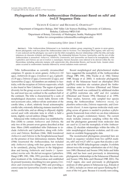 Solanaceae) Based on Ndhf and Trnl/F Sequence Data