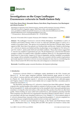 Investigations on the Grape Leafhopper Erasmoneura Vulnerata in North-Eastern Italy