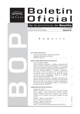 Boletín Oficial De La Provincia De Sevilla. Número 67 Martes 23 De Marzo De 2021