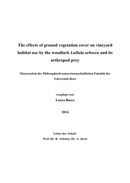 The Effects of Ground Vegetation Cover on Vineyard Habitat Use by the Woodlark Lullula Arborea and Its Arthropod Prey