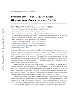 Inflation After False Vacuum Decay: Observational Prospects After Planck Arxiv:1309.4060V2 [Hep-Th] 1 Oct 2013