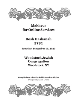 Makhzor for Online Services Rosh Hashanah 5781