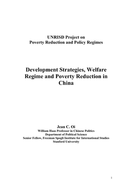 Development Strategies, Welfare Regime and Poverty Reduction in China