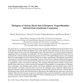 Phylogeny of African Myotis Bats (Chiroptera, Vespertilionidae) Inferred from Cytochrome B Sequences