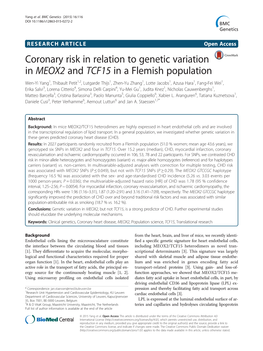 Coronary Risk in Relation to Genetic Variation in MEOX2 and TCF15 in A