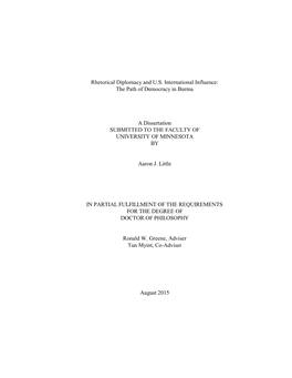 Rhetorical Diplomacy and U.S. International Influence: the Path of Democracy in Burma