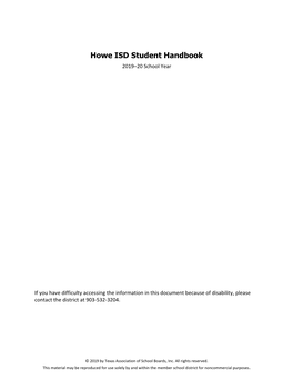 Howe ISD Student Handbook 2019–20 School Year