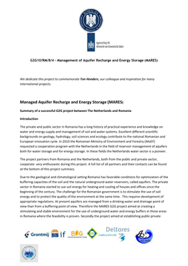 Managed Aquifer Recharge and Energy Storage (MARES)