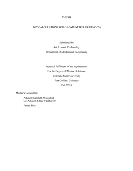 THESIS DFT CALCULATIONS for CADMIUM TELLURIDE (Cdte)